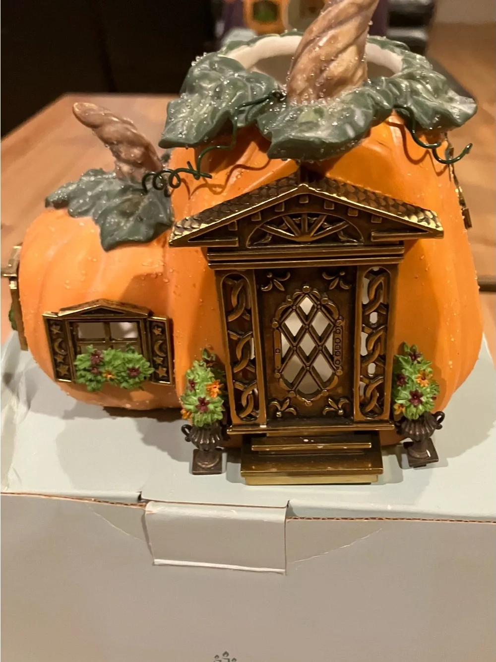 NEW PartyLite Ceramic Pumpkin Cottage Candle Holder #1 Fairy House Candle Holder - Picture 6 of 14